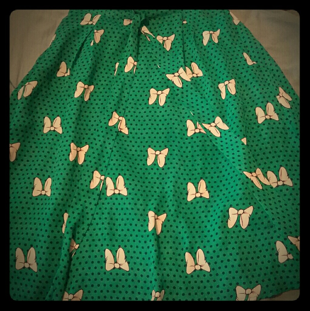 Green A line Polka Dot skirt with bows